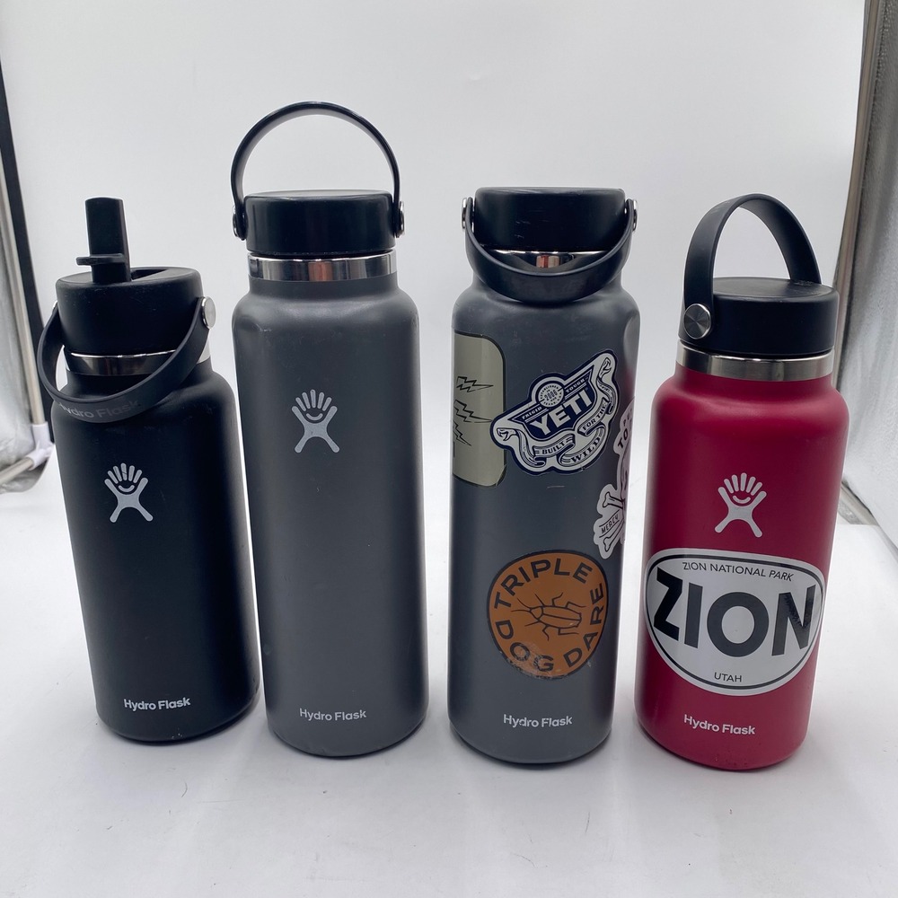 Lot 4 Hydro Flask Wide Mouth Water Bottle Bundle 40oz 32oz Grey Black Red